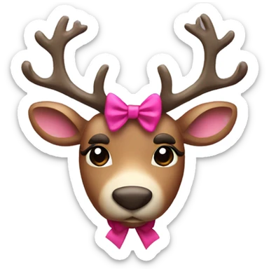 Reindeer with a dark pink bow sticker