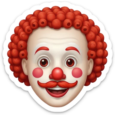 Classic clown — curly mustache, red nose sticker