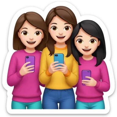 3 brown friends having fun, one with black hair, 2 with brown hair, girly style sticker