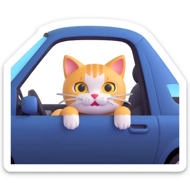 a cute cat peeking out of a broken car window sticker