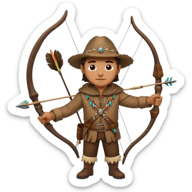 A classic middle-aged hunter, carrying a bow and arrow, dressed in brown clothes, and adorned with decorations made of feathers or bone teeth
 sticker