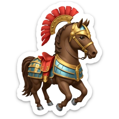 An emoji of a powerful Roman warhorse in full armor, with a feathered helmet. sticker