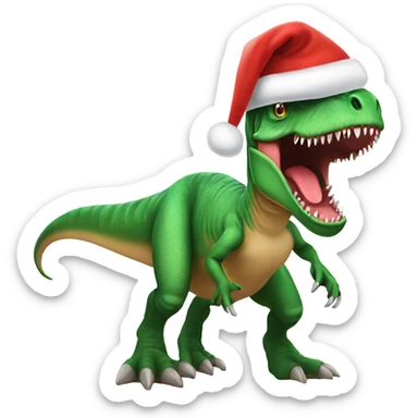 A T rex wearing a Santa hat sticker