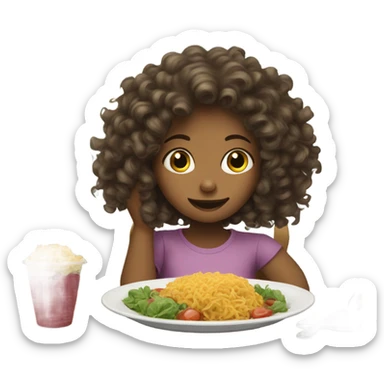 Curly hair girl eating food sticker