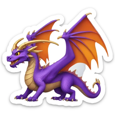 Purple dragon with golden horns and orange wings sticker