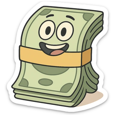 stack of money, modern look, green gold and white color scheme, rounded shapes, simple design sticker