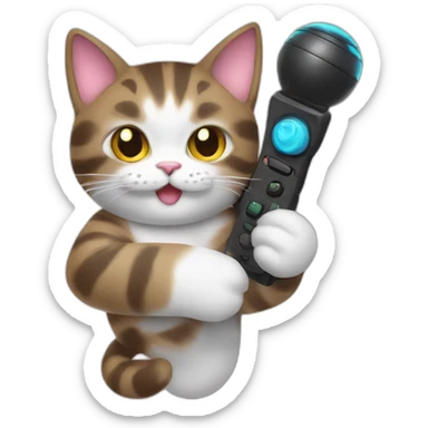 a cat in the hands with a joystick sticker