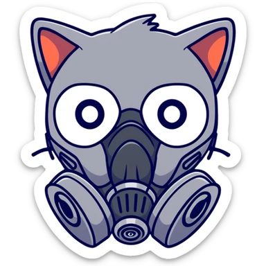 Cat wearing a gas mask sticker