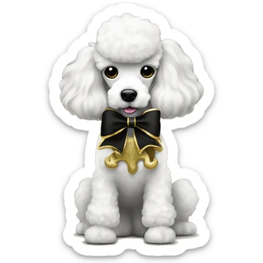 Black and gold bow with gold fleur de lis icon on white poodle sticker