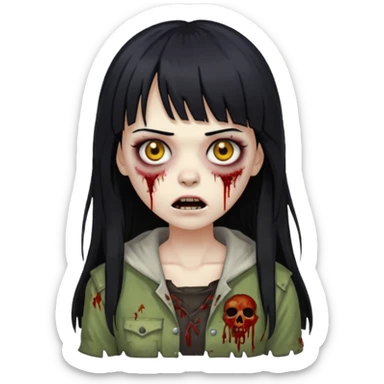 Faça uma mulher zumbi de franja cabelo longo preto 🧟‍♀️ sticker