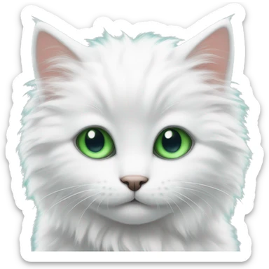 White fluffy kitten with one green and one blue eye sticker