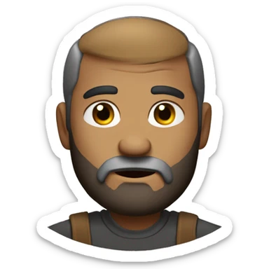 “Create an emoji of a person with a rugged appearance, wearing worn-out clothes and a beard. The character should have a neutral expression and simple details to convey a humble look.” sticker