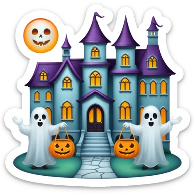 Ghosts trick or treating at a mansion sticker