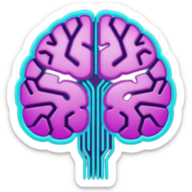 futuristic minimalistic glowing brain circuit icon, neon purple and cyan energy lines, dark background, tech AI design, 1:1 aspect ratio, no face sticker