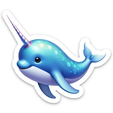 Cinematic Noble Narwhal Portrait Emoji, Poised and regal, with a sleek, iridescent body and a distinctive spiraled tusk, deep-set soulful eyes reminiscent of the ocean depths, Simplified yet sharp and sophisticated features, highly detailed, glowing with a soft, mystical glow, high shine, intelligent and enigmatic, stylized with an air of mythical allure, focused and graceful, soft glowing outline, capturing the essence of a watchful and confident sea unicorn that feels as though it could step out of the screen with effortless authority! sticker
