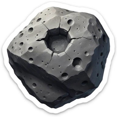  Cinematic Realistic Asteroid – A massive, irregularly shaped rock floating through the void, its cratered and pitted surface showing signs of ancient impacts. The harsh light from a nearby star reveals detailed textures and rugged, jagged edges. sticker