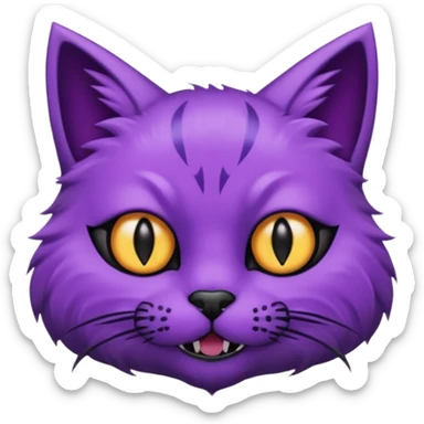 Scary purple cat with black eyes ans mouth sticker