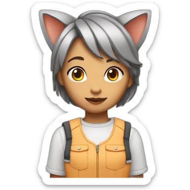 A tomboy girl wearing cat’s ears  sticker