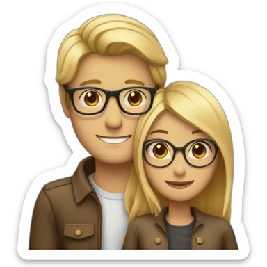 blonde woman and man hair brown with glasses that make a hug sticker