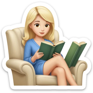 pretty blonde model reading a book in a cozy armchair  sticker
