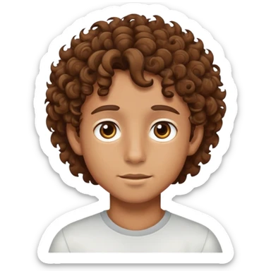 A boy with tan skin, curly brown hair, and brown eyes sticker