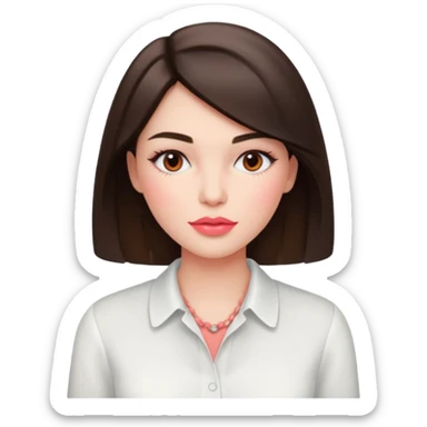 emoji를 만들고 싶어 스프링 웜톤, 스프링 라이트 컬러의 여성. 약간 brunette (dark brown color hair), coral-pink lip & blush color, wearing white blouse. sticker