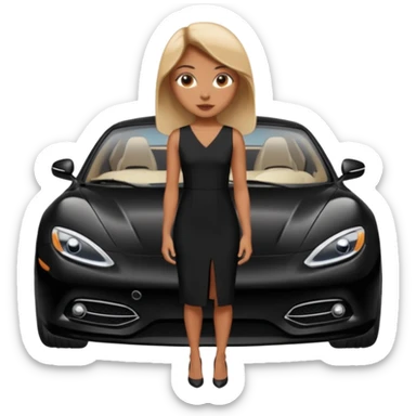 A fast, expensive black car with a young woman beside it sticker