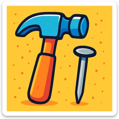 hammer and nail vibrant cartoon style sticker