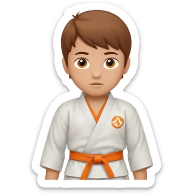 garcon blanc judoka cheveux brun avec ceinture orange sticker