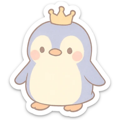 pastel toon style penguin with a crown sticker