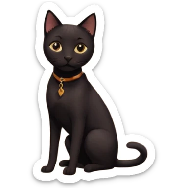 schwarze Katze auf dem Sofa mit unschuligem Blick und Hund auf dem Boden vor einer zerbrochenen Vase - Zimmer ist verwüstet, Kissen liegen unten sticker