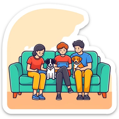 Man, woman, boy and a dog on a couch sticker