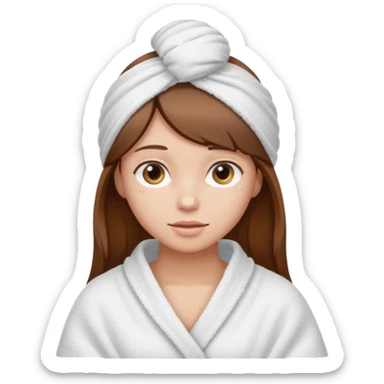 Chica de pelo castaño con una toalla de baño en la cabeza sticker