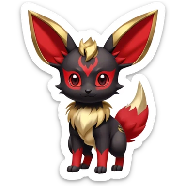 Cute cool black red animal Eeveelution-Fakemon-hybrid, full body, gold markings sticker