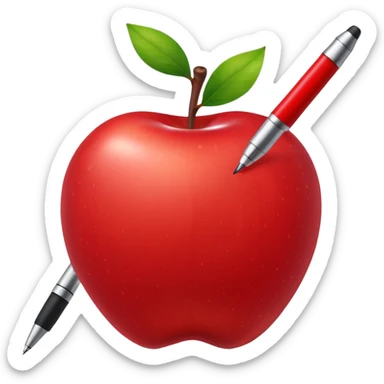 Pen stuck in an apple sticker