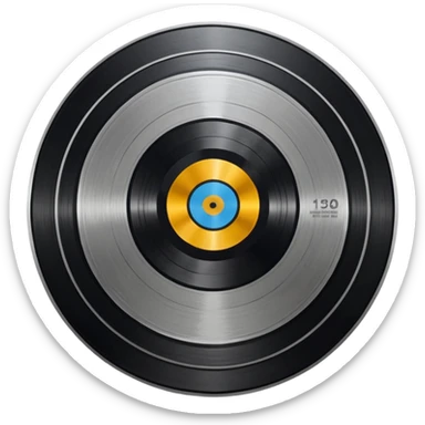 A dark metal platinum music award plaque The center features a relief of a or stylized vinyl record in a slightly darker metallic tone sticker