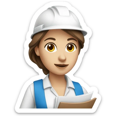 woman profession architect holding blueprints. She has blue eyes and brown hair sticker