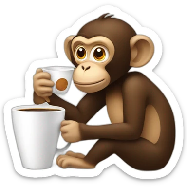 a monkey drinking a large cup of coffee sticker