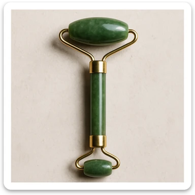 gua sha roller tool, realistic, jade green, subtle shine sticker