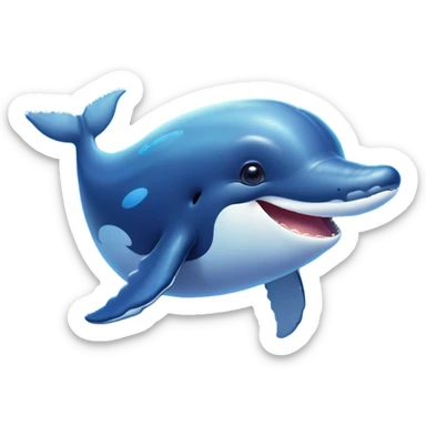 Cinematic Cute Humpback Whale Portrait Emoji, Head tilted playfully and inquisitively, featuring a softly rounded body with bright, sparkling eyes and an adorably expressive mouth, Simplified yet irresistibly adorable features, highly detailed, glowing with a warm, ocean-blue glow, high shine, affectionate and gentle, stylized with a touch of whimsical aquatic charm, soft glowing outline, capturing the essence of a friendly and endearing whale that seems as if it could sing its way into your heart! sticker