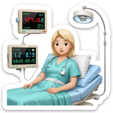 a PATIENT waking up before a surgery sleeping. And 1 monitor with vitals and numbers sticker