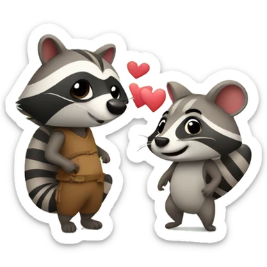 raccoon and armadillo in love sticker