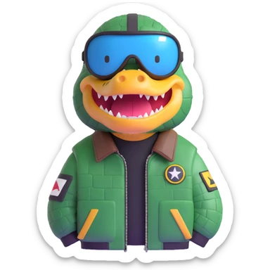 crocodile with bomber jacket and aviator helmet sticker