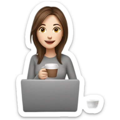 woman with brown hair and pale skin juggling with coffee cups and laptops sticker