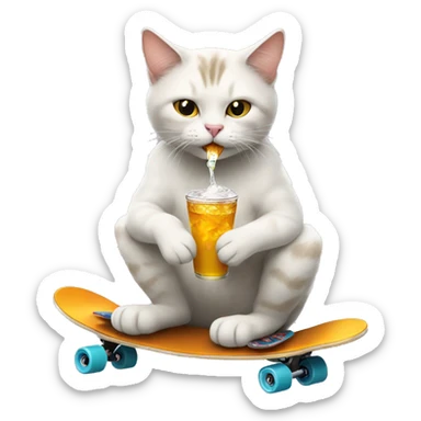 awesome cat drinking soda on a skateboard  sticker