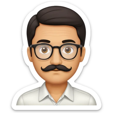 Olive colored man/broWn eyes/with thick glasses and black mustache and medium length hair sticker