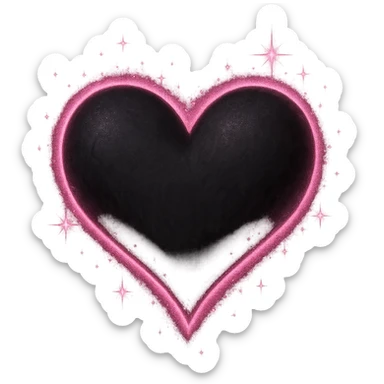 goth sakura black heart with glowing pink outline and magical sparkles, remove background sticker