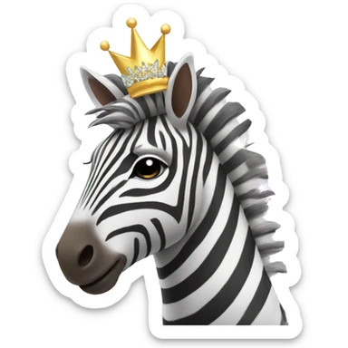 Zebra wearing a crown with sparkle stars around it sticker