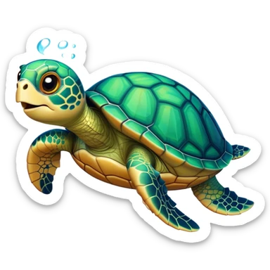 Cinematic Comical Sea Turtle Portrait Emoji, Head tilted dramatically with an exaggeratedly amused expression, featuring a boldly patterned, domed shell and wide, comically expressive eyes full of playful disbelief, Simplified yet hilariously expressive features, highly detailed, glowing with a slightly sassy oceanic glow, high shine, dramatic yet playful, stylized with an air of cheeky marine mischief, soft glowing outline, capturing the essence of a meme-worthy sea turtle that looks ready to glide its way into viral fame! sticker