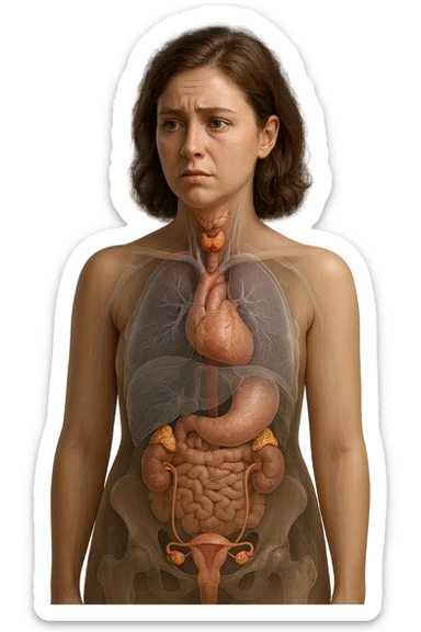Donna con squilibri ormonali vista in 3D, render sticker